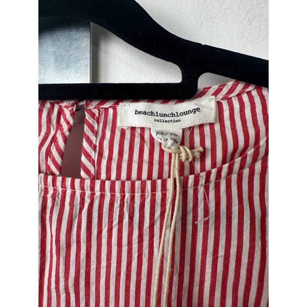 NEW Beach Lunch Lounge Women XS Red White Stripe Blouse Ruffle Sleeve Cotton A28 - Picture 2 of 7